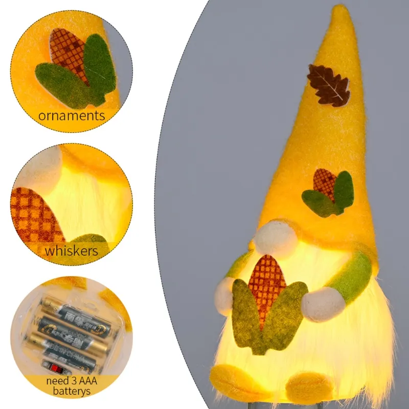 Herfst Fall Gnome Zweeds Nisse Tomte Elf Dwarf met LED-licht Thanksgiving Day Gift Boerderij Tiered Lade Decor MS25
