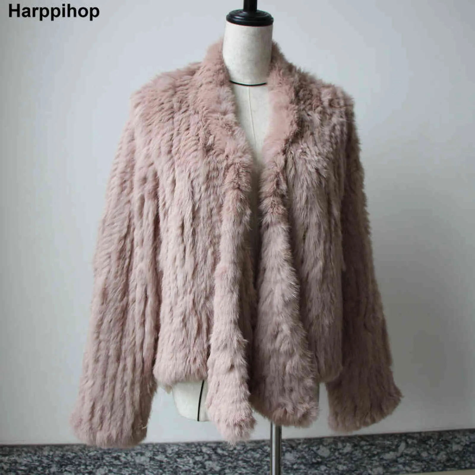 겨울 가을 여성 진짜 모피 코트 여성 니트 토끼 코트 재킷 캐주얼 두꺼운 따뜻한 패션 슬림 오버 코트 의류 211110