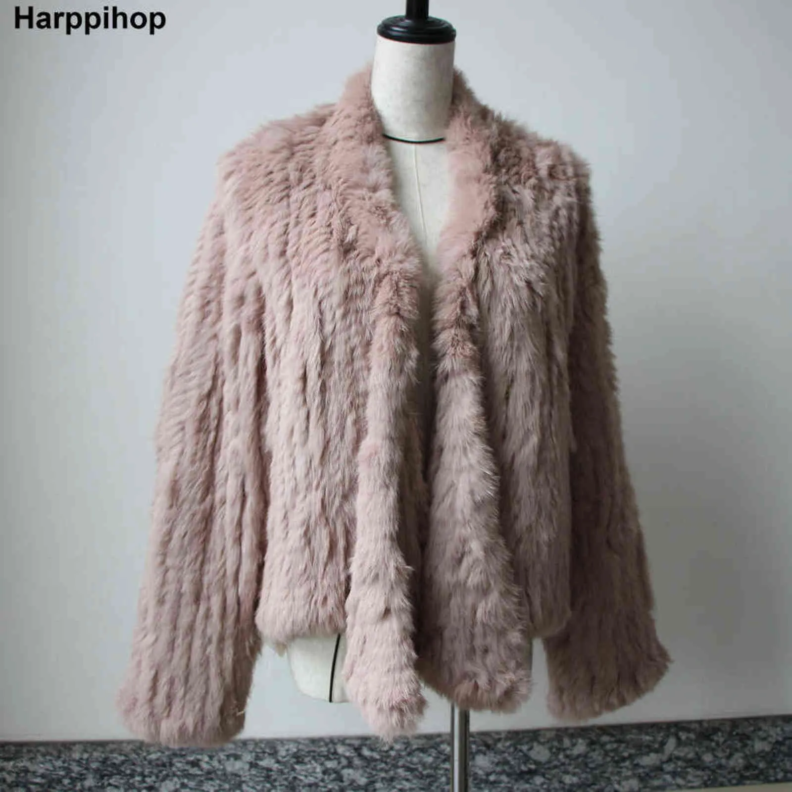 Vinter Höst Kvinnor Real Fur Coat Kvinnor Kvinna Stickad Kanin Coats Jacka Casual Tjock Varm Fashion Slim Overcoat Kläder 211110