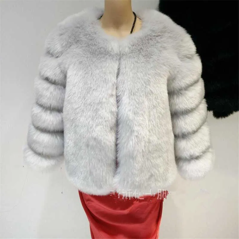 BINYUXD Dicke Warme Faux Pelzmantel Winter Jacke Frauen Luxus Pelzmantel Hohe Qualität FAUX Pelz Jacke Kurze Gefälschte Mantel 211019