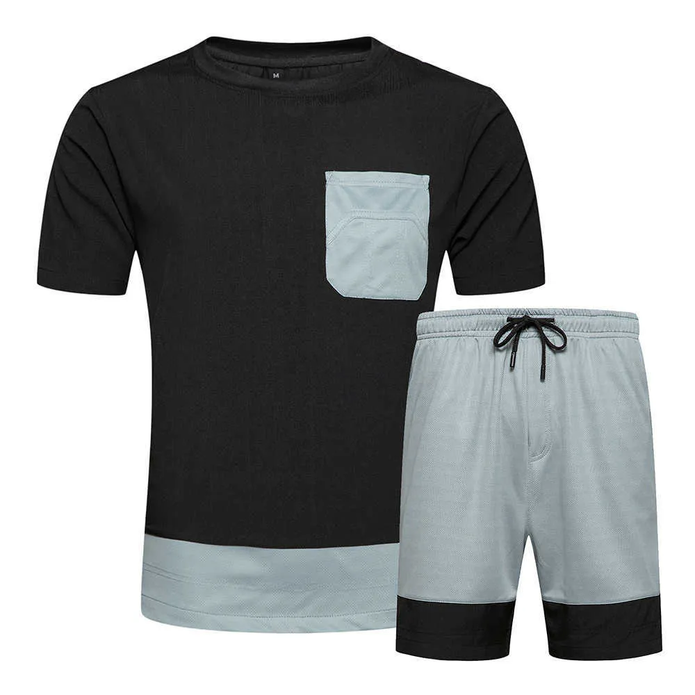 Ensembles de printemps d'été pour hommes T-shirt + short de poche 2 pièces Survêtement décontracté Vêtements de sport pour hommes Marque Vêtements Chemise Costume 210603