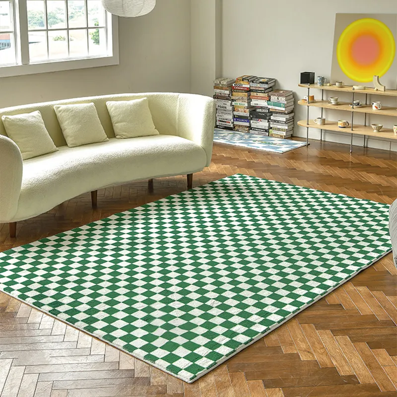 Stora rutorplatta Plaid Carpets Plush Area Mattor för vardagsrum Non-Slip Kid Play Mat Soft Bedside Rug Floor Tapis 220301