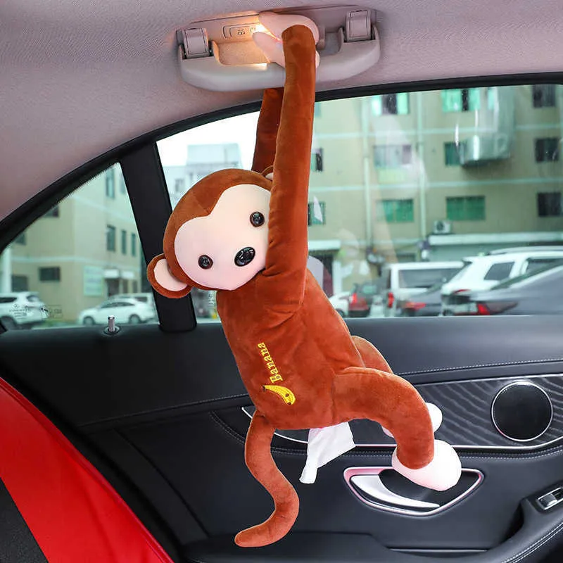 Creative Cartoon Monkey Home Office Carro Pendurado Papel Guardanapo Caixa De Tecido Capa Capa Portátil 210818