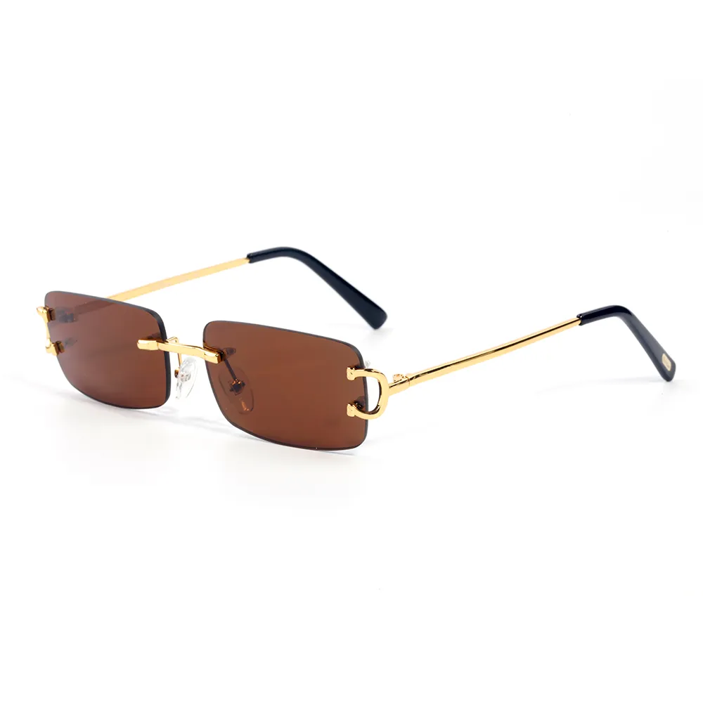 Neue Ankunft Frauen Klassische Marke Randlose Sonnenbrille Herren Designer Brillen Gold Silber Metallrahmen Buffalo Horn Sonnenbrille mit 186S