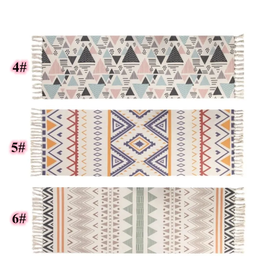 Tapis de cuisine ethnique Tapis de cuisine pour étage longue bande géométrique Kilim tapis nordique chambre nordique tapis de décoration orientale de coton 210301