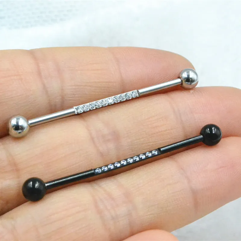 10 pièces expédition 14g ~ 1.6mm CZ gemmes droite Helix échafaudage longues haltères barre industrielle bijoux de corps Piercing d'oreille