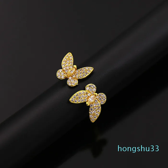 Fashion Classic 4 Four Leaf Clover Open Butterfly Band Rings S925 Silver 18K Gold with Diamonds for Women&Girls Valentine's M277g