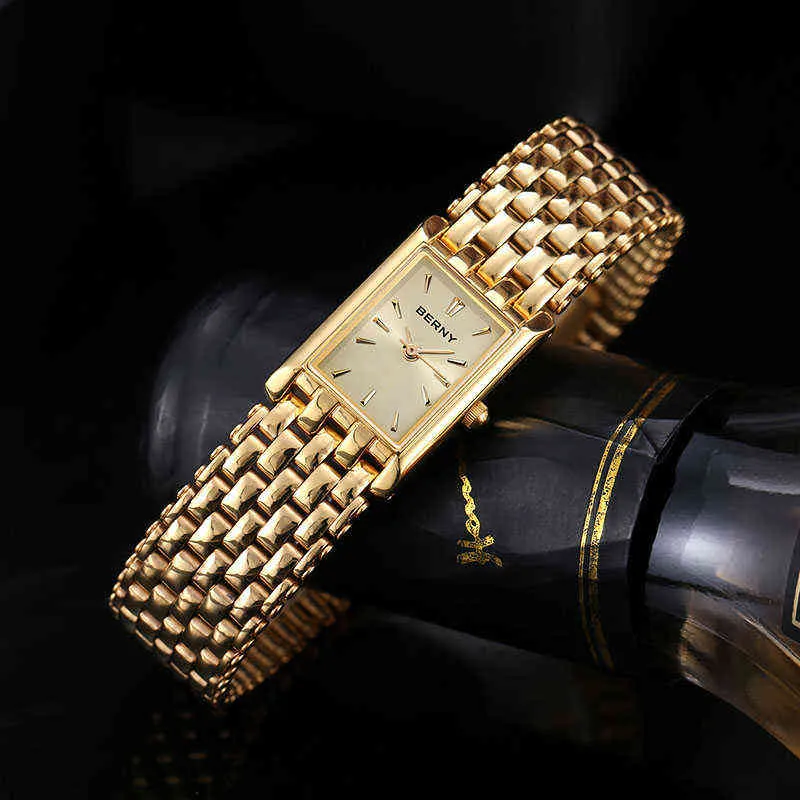 Montre en or pour femmes de luxe Rectangle montre-bracelet pour femmes horloge à Quartz dorée en acier inoxydable Montre pour femme Montre Femme 220105336a