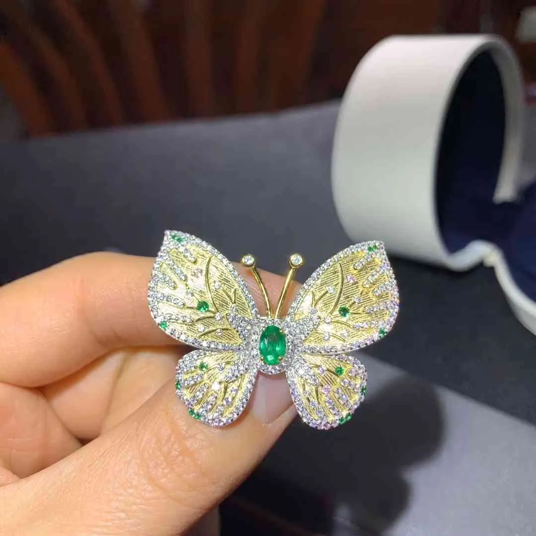 CoLife Bijoux Papillon pour Femme 4*6mm Émeraude Naturelle 925 Saphir Élégante Broche en Argent avec Pierres Précieuses