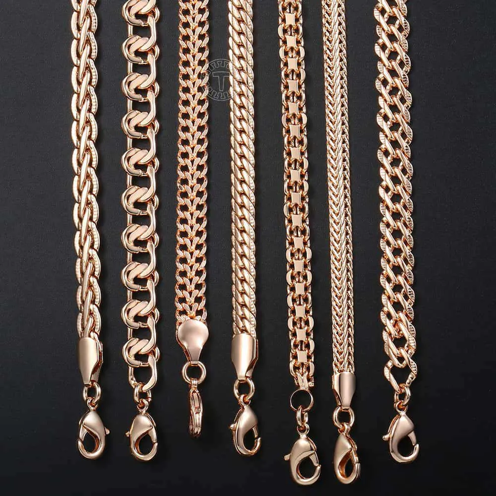 7 Kvinnors halsband, 585 Rose Gold, Stickning, Fox Tail, Hammering Vete, Kubansk kedja, Bismark, Partihandel, LCNN1A Q0809
