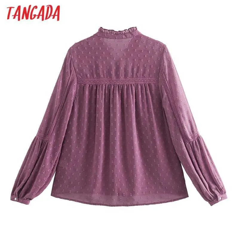 Tangada Donna Camicetta romantica con ricamo viola Camicetta con scollo a barchetta Camicia da donna chic a maniche lunghe Top CE183 210609