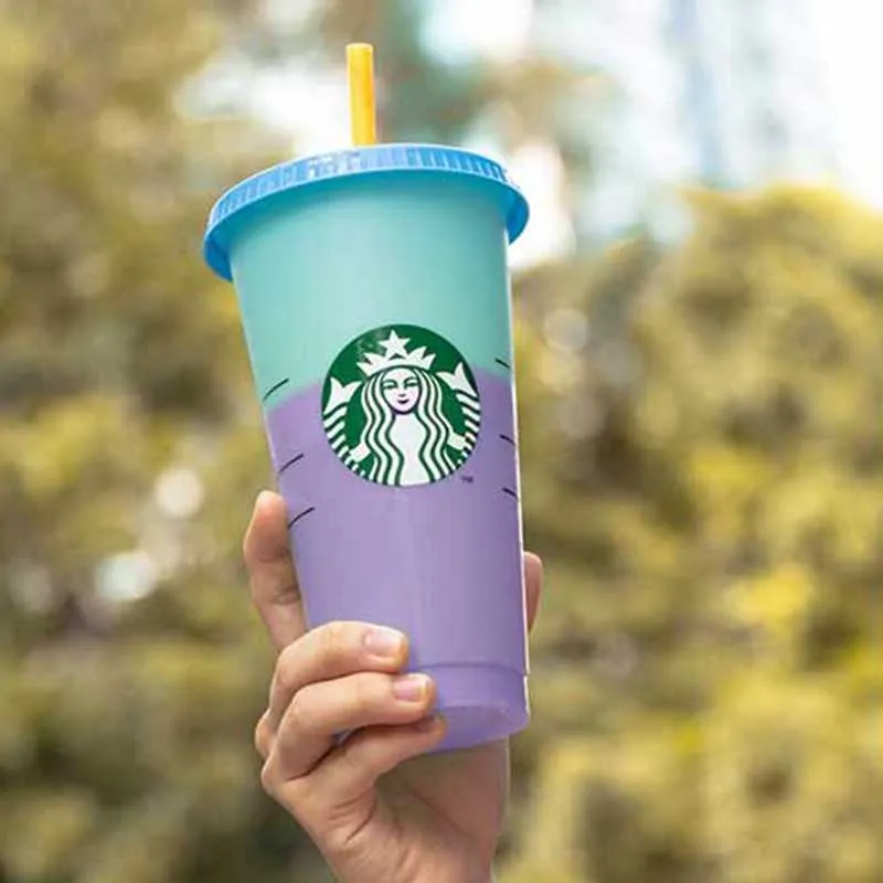 Herbruikbare Starbucks Kleur Veranderende Koude Cups Plastic Tuimelaar met Deksel Herbruikbare Plastic Cup OZ Summer Collection PUURE