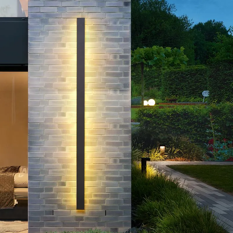 Buitenwandlampen LED-licht Lang Modern Waterdicht IP65 Villa Veranda Tuinlamp Exterieur Zwart Sconces214g