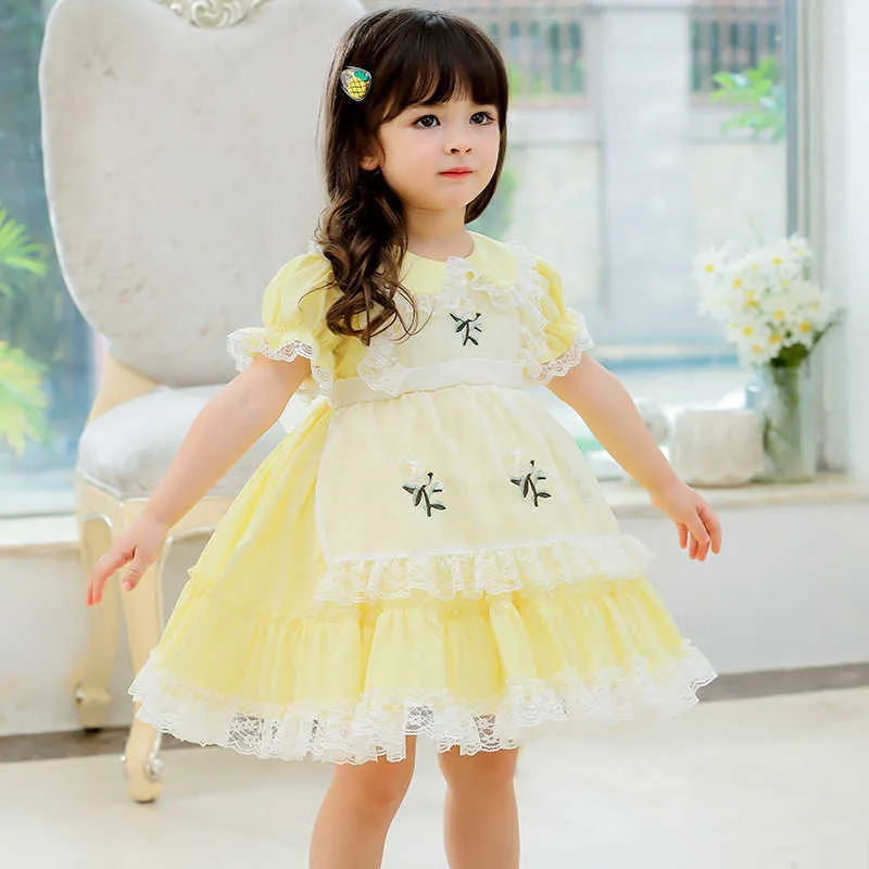 Spanska Baby Boutique Dress Girls Lolita Princess Vestidos Barn Födelsedag Eid Party Ball Gown Kids Rose Broderi Klänningar 210615