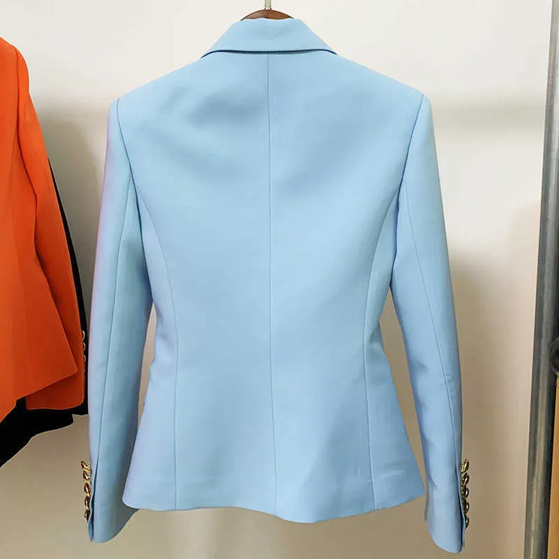 High Street Est Designer Kurtka Moda Damskie Klasyczne Slim Montaż Podwójne Guziki Lion Blazer Blue 211006