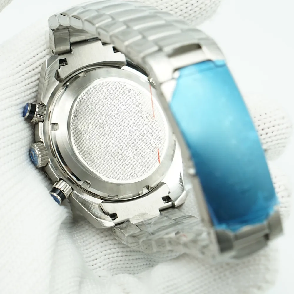 Blauwe Wijzerplaat Meter Horloge 44 Mm Quartz Chronograaf Duiker 600 M Roestvrij Staal Glas Terug Sport Zee Heren Watches1568