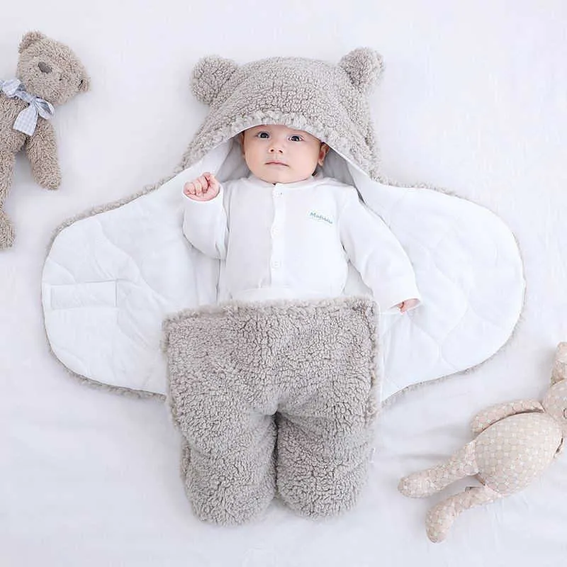 Saco de dormir para bebés para niños Swaddle Wrap Ultra-Soft Fluffy Fleece Manta de recepción nacido Swaddling 0-9 meses 211023