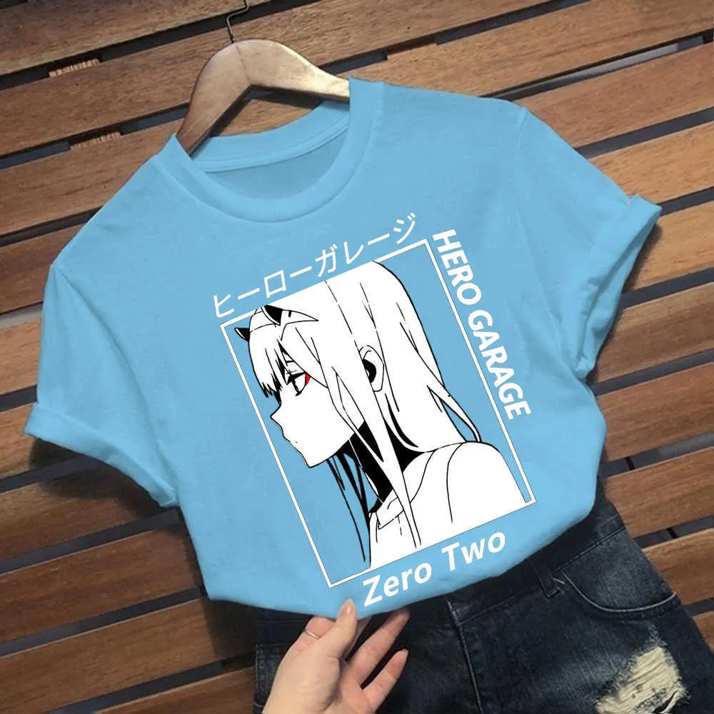 ゼロ2美少女プリントTシャツの男性トップス緩い夏半袖シックな男性TシャツX0621