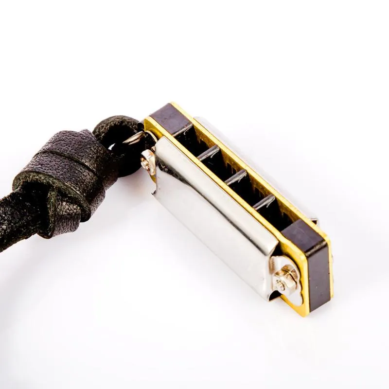 Pendentif Colliers Rétro Mini Harmonica Collier Cuir Métal Creative Instrument de Musique Femmes Hommes Bijoux2600