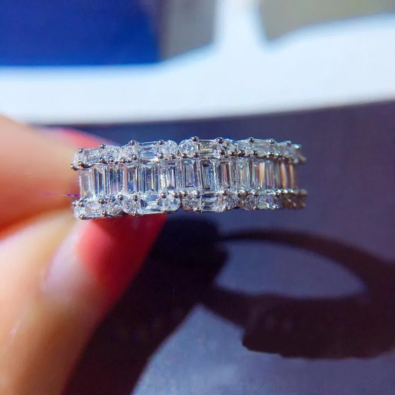 Pierścionki ślubne Baguette Cut Lab Diamond Pierścień Obietnica 925 Srebrny zespół zaręczynowy dla kobiet Bridal Fine Party Biżuter