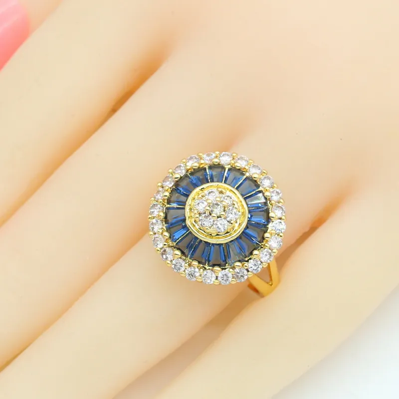 2021 Blaue Steine Vergoldete Schmucksets Für Frauen Ohrstecker Halskette Anhänger Ring Armband Geschenkbox