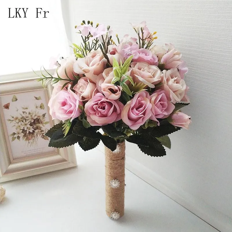 Fleurs de mariage LKY Fr Bouquet accessoires de mariage petits Bouquets de mariée Roses en soie pour demoiselles d'honneur décoration 300n