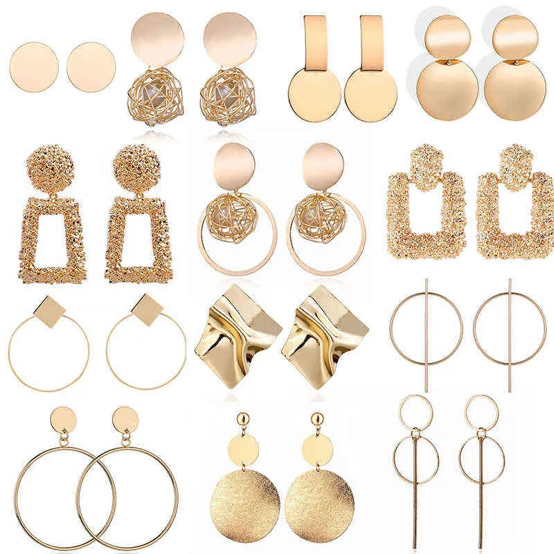 Modeuttalande örhängen 2019 Big Geometric Round örhängen för kvinnor som hänger dingla örhängen släpper moderna kvinnliga smycken G220312