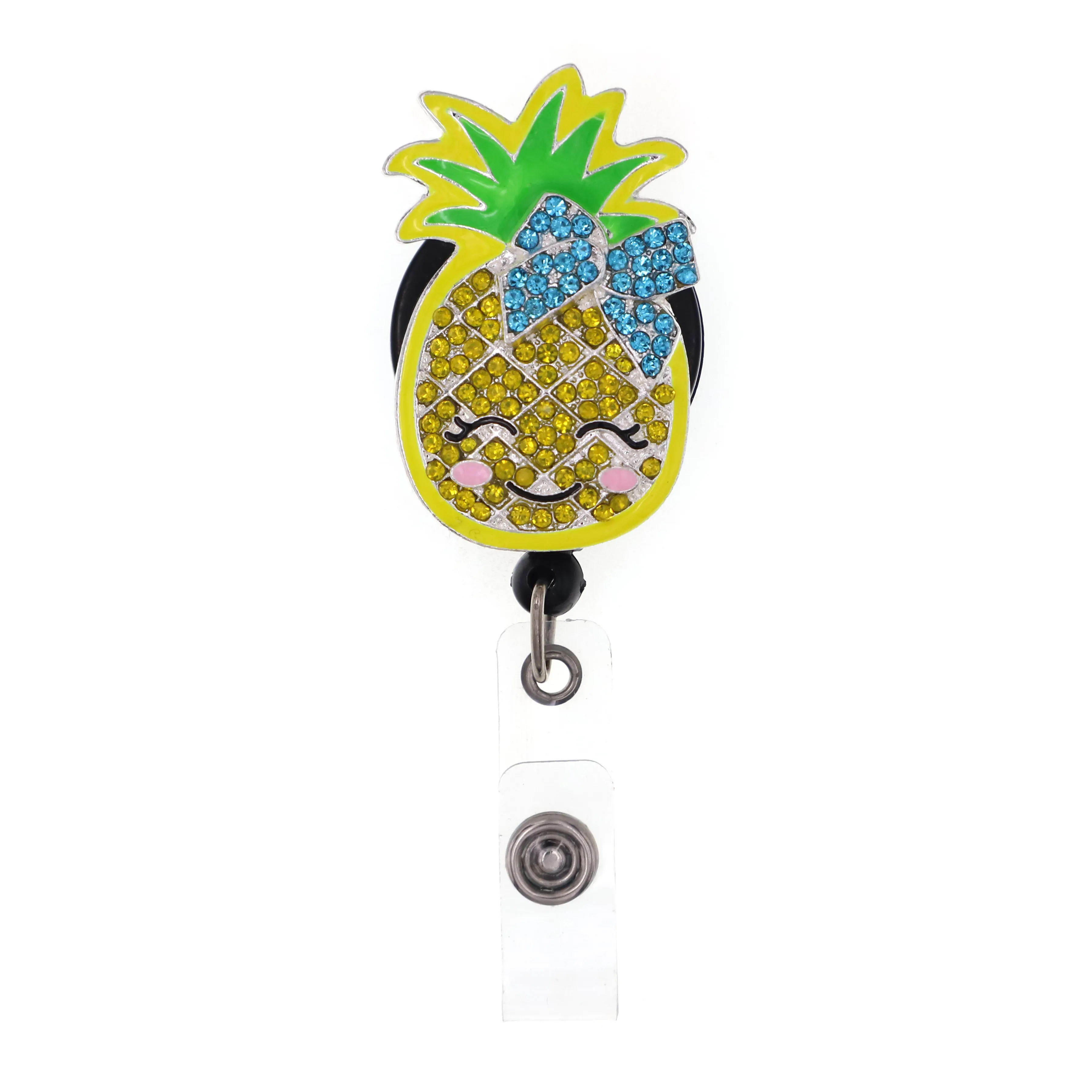 Tecknad nyckelringar frukt ananas strass utdragbar ID -hållare för sjuksköterskans namntillbehörs badge med alligator clip244h
