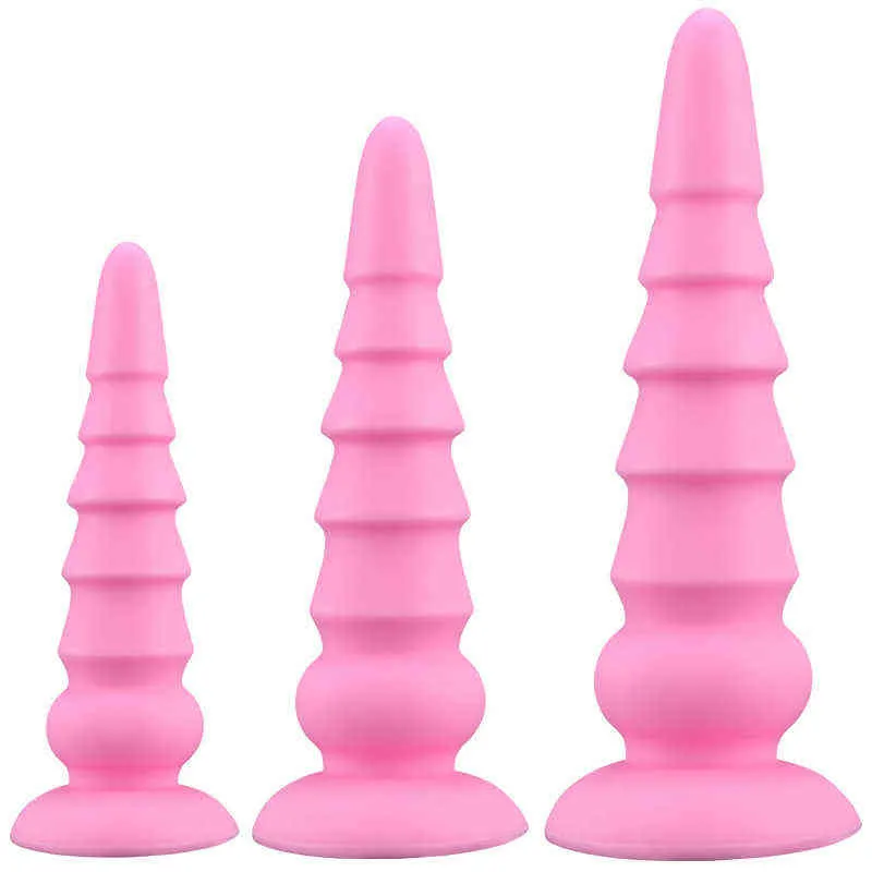 NXY Dildos Anal Toys Pointed Pagoda Backyard Three Piece Set for Men and Women Masturbation Soft Silicone Chrysanthemum Fun Expansion Plug Adult Products 0225