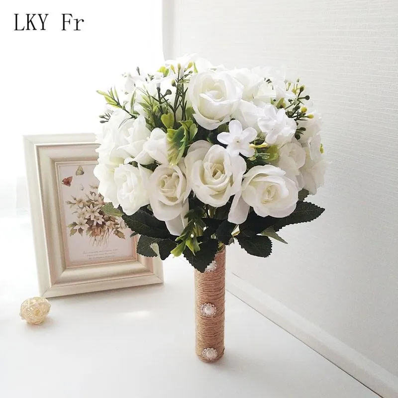 Flores de casamento lky fr buquê acessórios de casamento pequenos buquês de noiva rosas de seda para damas de honra decoração300n
