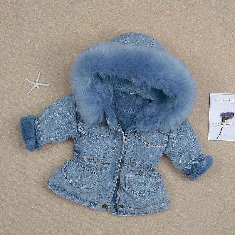 Winter Item Meisje en Jongen Dikke Denim Jas Velvet Jeans Jas Kinderen Warm Uitloper 1-5 jaar 211203