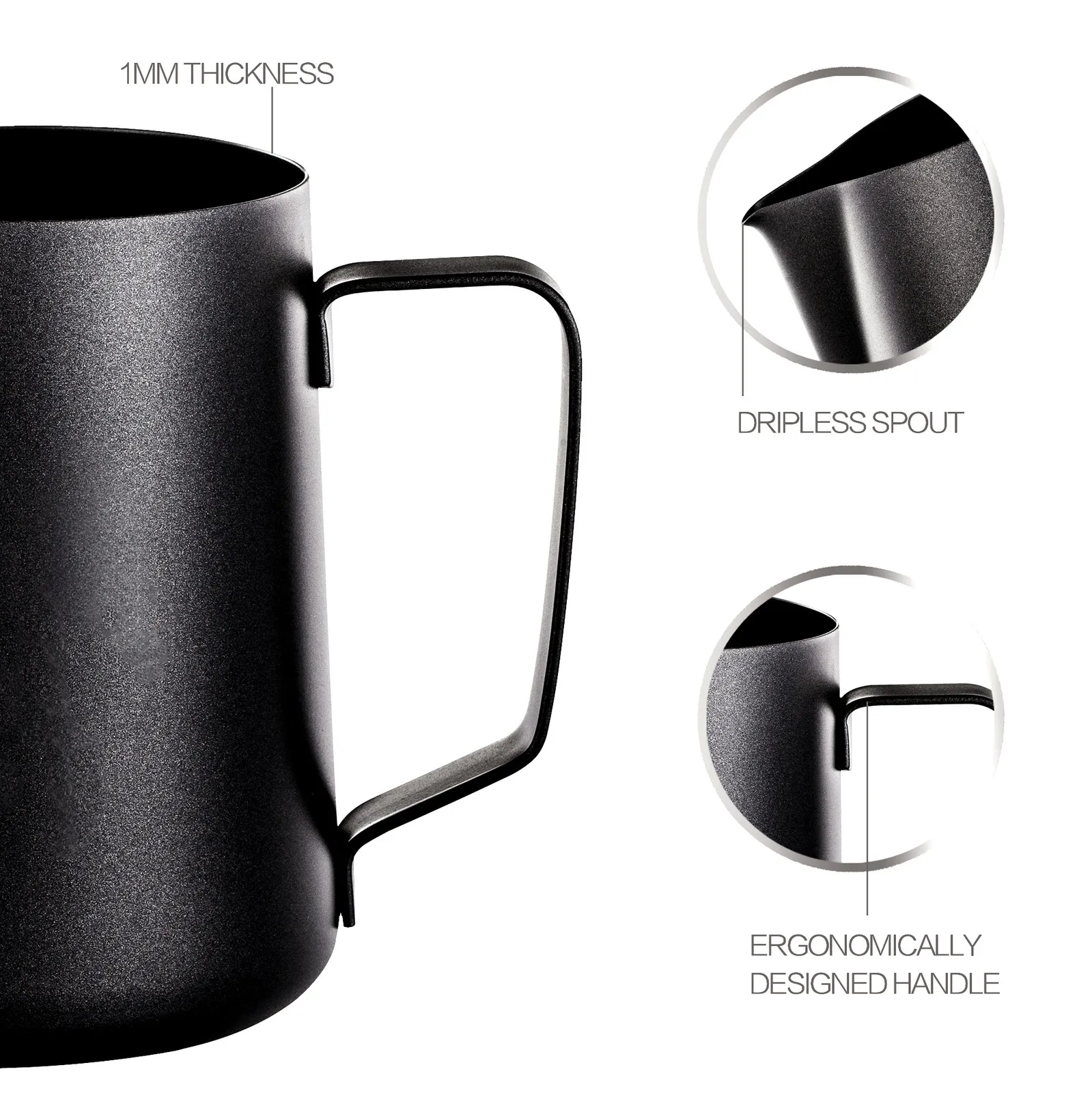 الحليب Frother Jug الفولاذ المقاوم للصدأ لا عصا طلاء إبريق أسود وآرت ديكو 350ml 600ml لا مقياس 210309209p