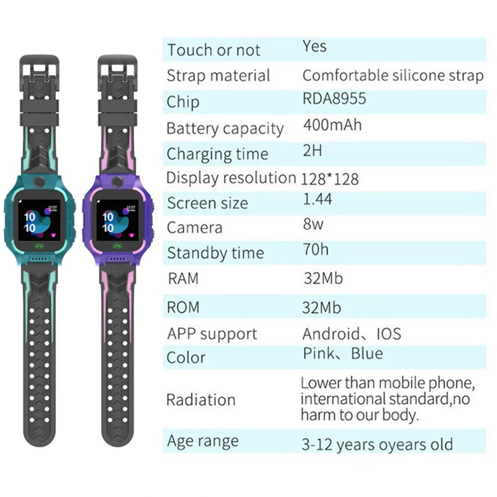 2021 Kids Smart Watch do SOS Call Telefon Watch Smartwatch Użyj karty SIM Waterproof Waterproof IP67 Prezent na iOS Android1576392