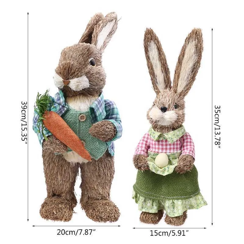 OOTDTY 2 pièces mignon lapins de paille décorations de lapin fête de pâques maison jardin mariage ornement Po accessoires artisanat 210811