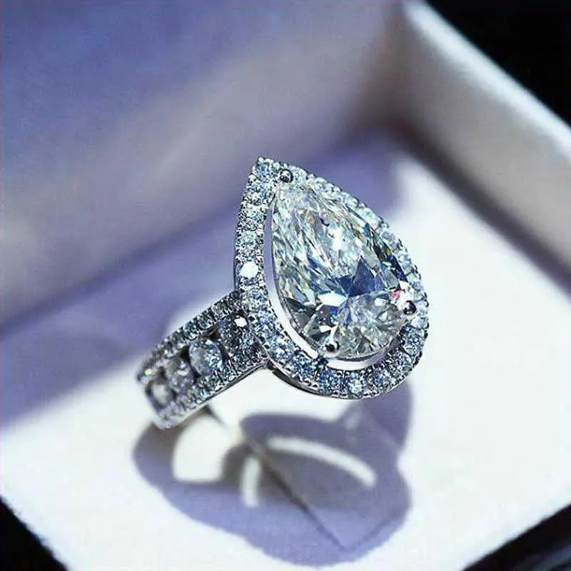 Huitan Roman Verlobungsringe für Frauen, birnenförmiger Kristall, Zirkonia, AAA, umwerfende Modeaccessoires, elegante weibliche Ringe, X0715