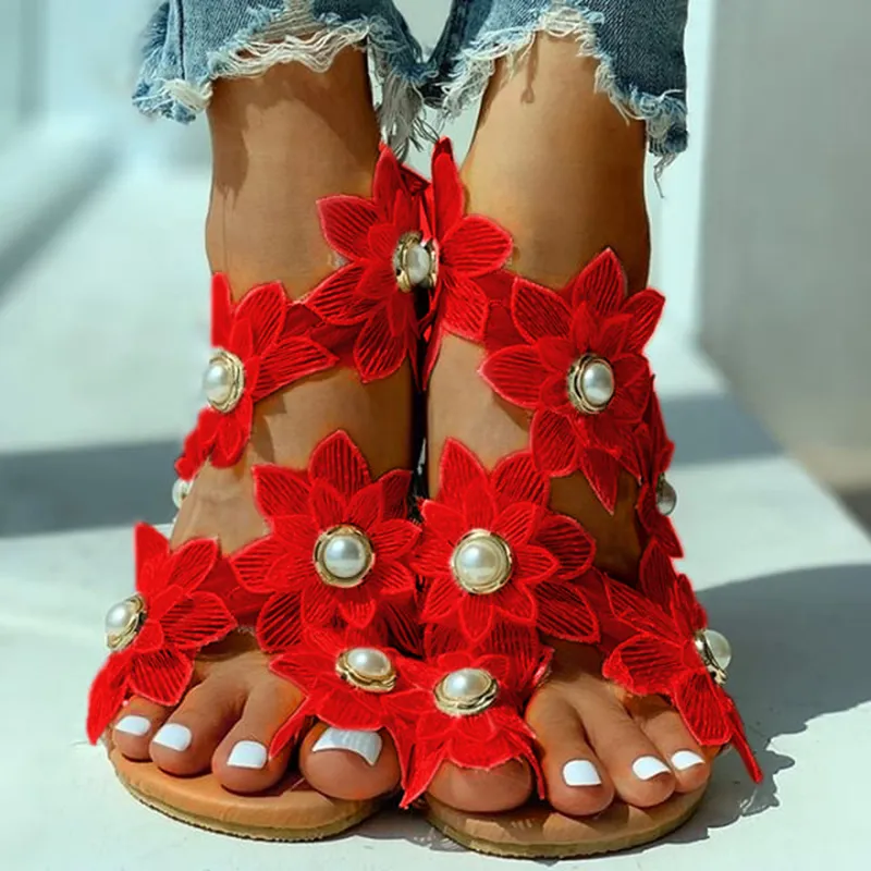 Новая летняя женская обувь, женские сандалии, белые сандалии на плоской подошве с цветочным принтом, женская богемная повседневная пляжная обувь для женщин 210225