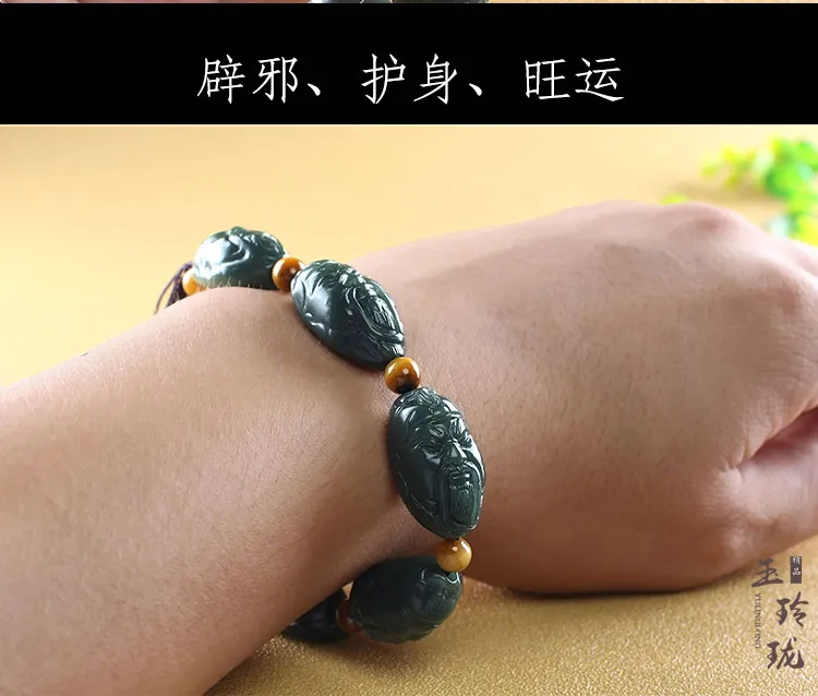Natural hetian raw black green jade bracelet jade beads bangle 100% real jade jewelry bracelets jadeite for women men gift.