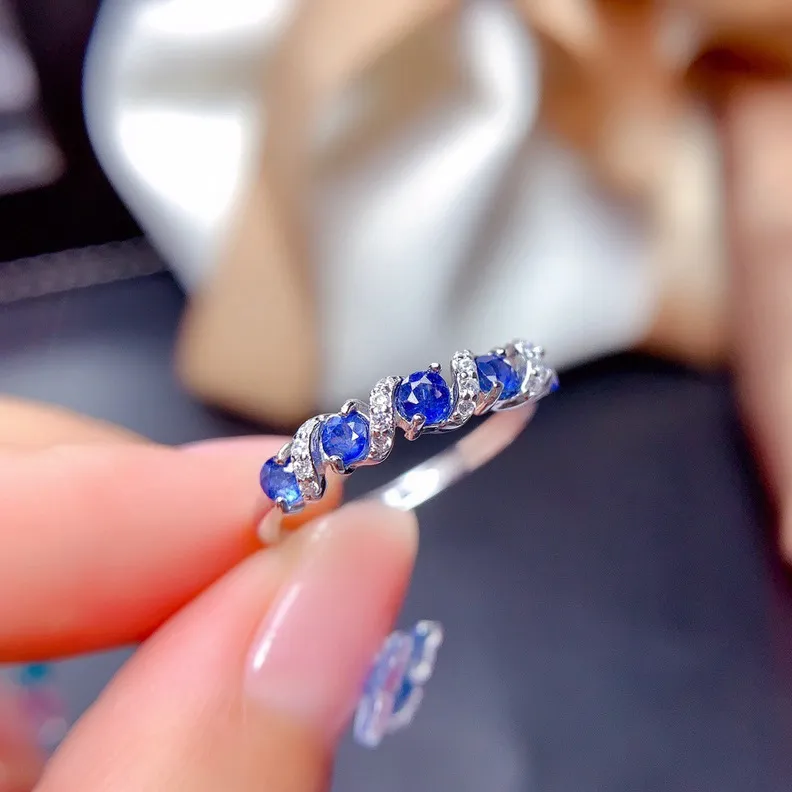 Fashion Chic Small Blue Crystal Topaz Gemstones Zircon Diamonds Rings for Women Girl White Gold Silver Color Jewelry Bijoux Gift