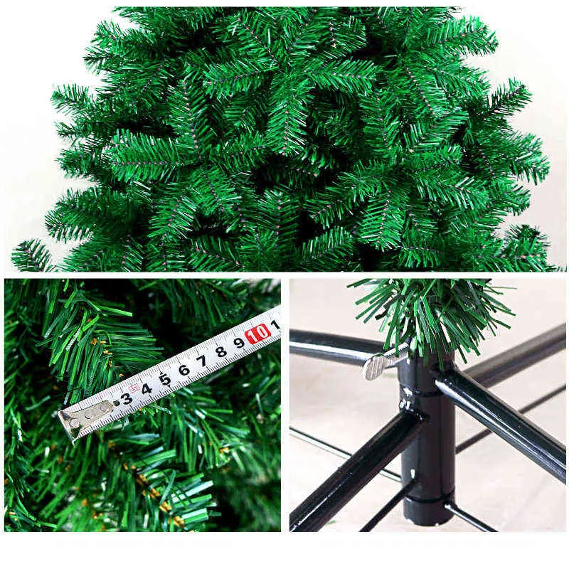 Artificial Green Christmas Tree 210cm with 800 Pine Branches Flame-retardant PVC Material Fir Tree Metal Christmas Tree Tripod 211104