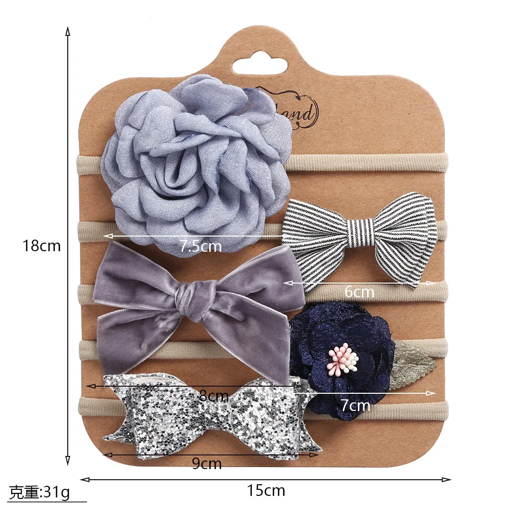 / set Flower Fabric Cloth Bow Print Baby Headband Elastic Nylon Hair Bands Nyfödda Fotografi Props Barn Tillbehör