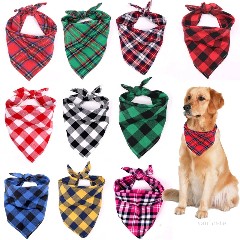 Pet Dog Plaid Echarpes Foulard Chiens Triangulaire Serviette Collier Coton Écossais Salive Serviettes Plus La Taille Triangle Bavoirs M L T9I001184