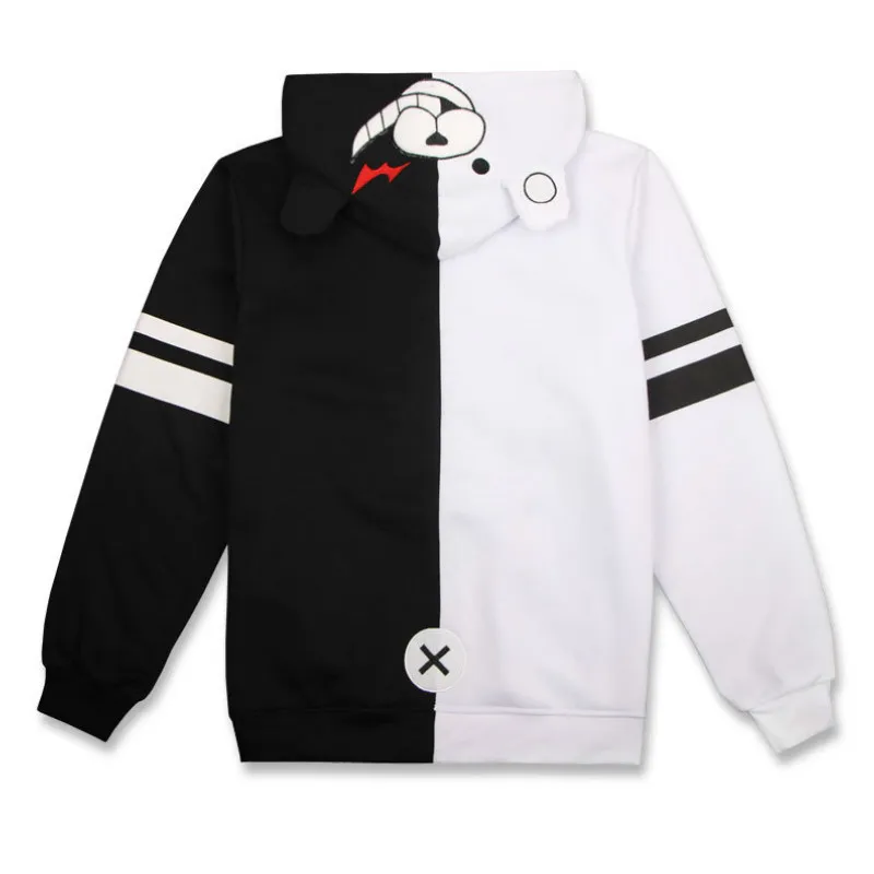 Merry Pretty Danganronpa Monokuma Cosplay Kostüm Unisex Hoodie Sweatshirt Frauen Kapuzenpullover Herren Casual Schwarz Weiß Hoody 201102