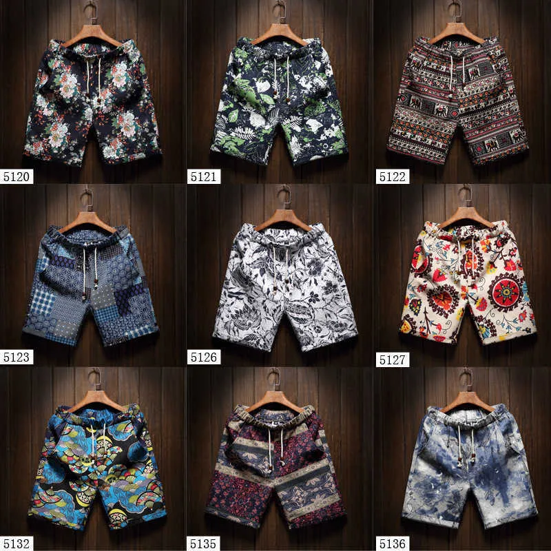 Letnia Moda Marka Mężczyźni Pościel Drukowane Hawajskie Plaża Krótkie Hip Hop Wygodne Bermudy Casual Shorts Rozmiar M- 4XL 5XL 210716