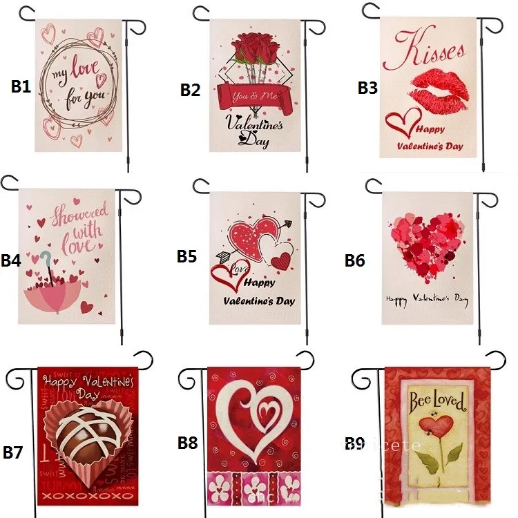 ABCD style Valentine's day Garden Flag linen holiday courtyard Banner Flags decoration T2I53237