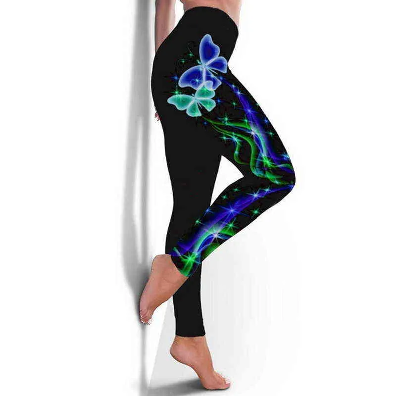 Pantaloni da yoga con stampa 3D Pantaloni skinny da allenamento Abbigliamento sportivo le donne Leggings da palestra Fitness Sport Pantaloni corti Femme Calzas Deportivas H1221