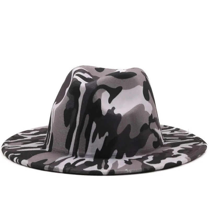 육군 녹색 위장 양모 펠트 재즈 페도라 모자 남성 남성 넓은 챙 파나마 파티 공식 모자 탑 모자와 검은 바닥 209a