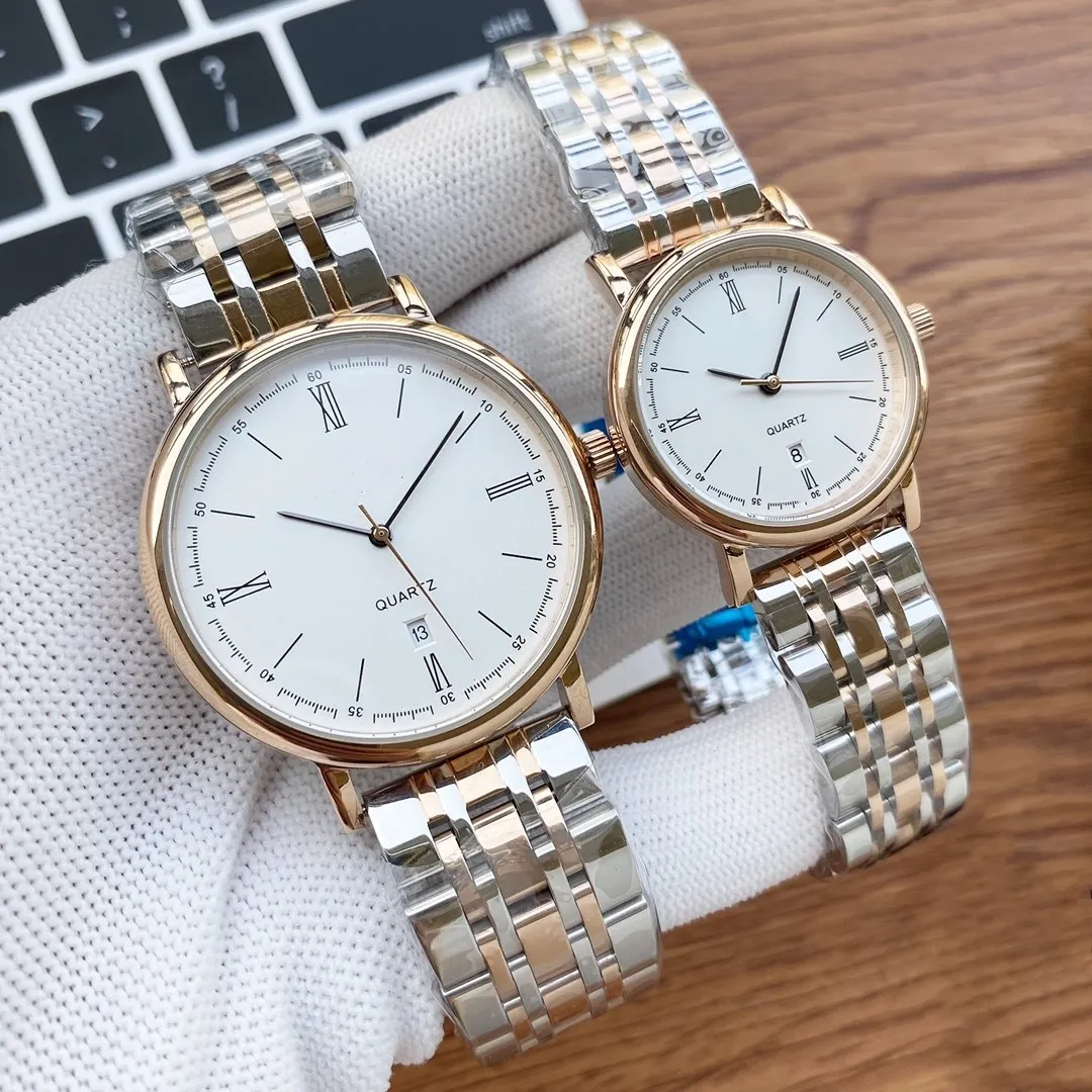 Klassische Paar-Armbanduhr, Edelstahlarmband, Zirkon, Quarzuhren, Herren- und Damenuhr, römische Zahlenuhr, 30 mm, 40 mm