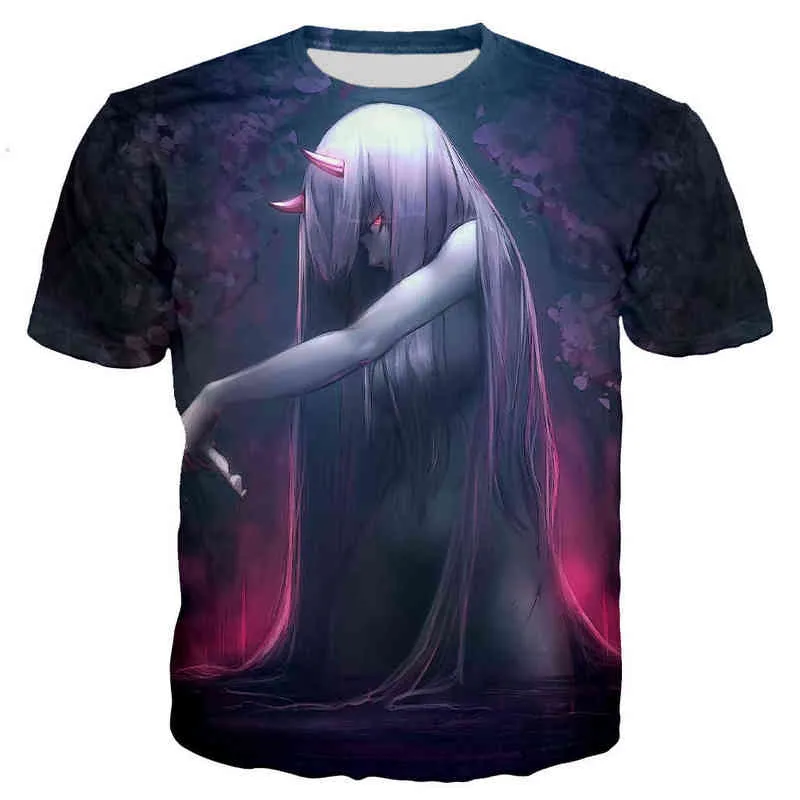 2021 Anime Darling i Franxx T-tröja Män Kvinnor Ny Mode Cool 3D Tryckt T-shirts Casual Style Streetwear Tops Y220214
