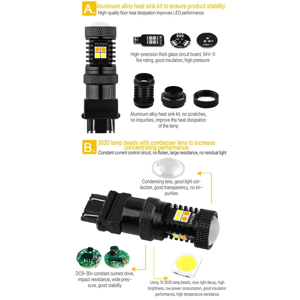 e 3030 16SMD 1157 bicolore clignotant DRL lampe de frein voiture ampoule T20 7443 Canbus BA15D T25 3157 LED bulb2235440