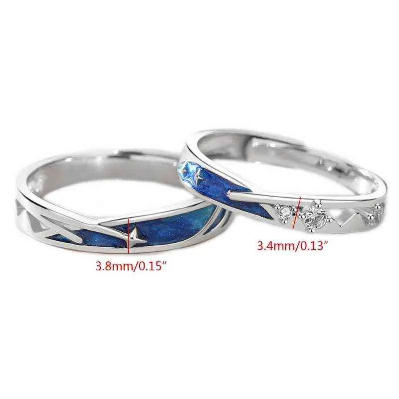 2 pezzi Dainty Sea Blue Meteoric Star Lover Coppia Anelli Set coordinato Promessa di matrimonio Moon Star Ring Band lui e Dropshipping G1125